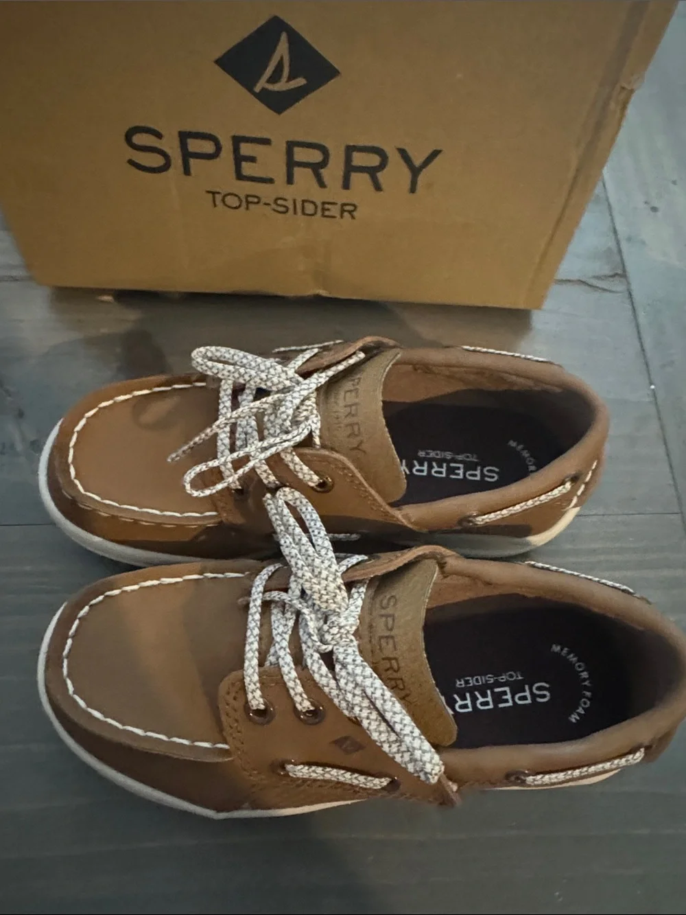 Perfect Sperry Kids Brown Leather Moccasin Boat Shoes White Laces 11